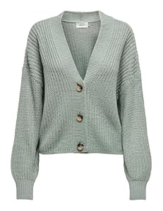 ONLY Damen Kurze Strickjacke | Langarm V-Ausschnitt Cardigan Knitted Basic | Stretch Sweater ONLCAROL, Farben:Grün, Größe:L