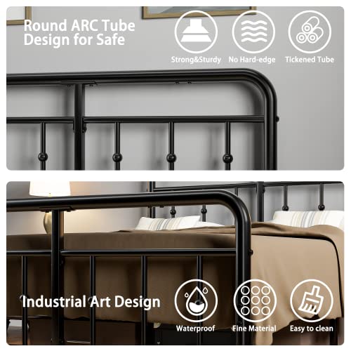 Queen Bed Frame With Victorian Style Wrought Iron-Art Headboard And Footboard, Queen Size Metal Platform Bed Frame Queen Vintage Metal Bed Frame Queen No Box Spring Needed Noise Free, Black (Queen) #TOP5