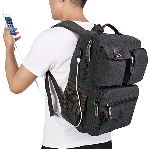 School Backpack Vintage Canvas Laptop Backpacks Men Women Rucksack Bookbags, Black #TOP1
