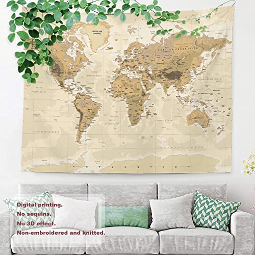 Shrahala APOF7TTO-15-TT-220927MG Vintage Map Wall Tapestry, Canada Physical World Map Ocean Mediterranean Wall Hanging Large Tapestry Decoration Polyester Fiber White Hem Around thumb #2