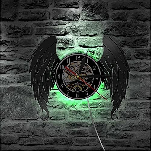 Led Night Light Elegant Angel Wings Home Art Decor Angels Vinyl Record Guardian Angel Baby Room Nursery Silent Wall Watch