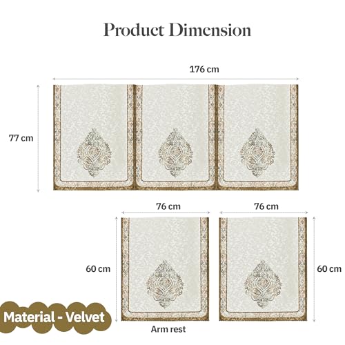 Image of Kuber Industries 5 Seater Sofa with Arm Cover | Velvet Slipcover for Living Room | Thick & Cozy | Non-Slip Comfort Sofa Cover Set | Digital Painting Juliet 1186 - Cream & Brown