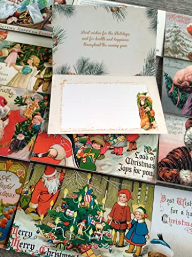 Image of PIXILUV CHRISTMAS WITH SANTA (Pack of 12) Notecards Small Greeting Cards # Vintage Santa Claus and Christmas Scenes ~ Vintage Christmas Postcards Reprint