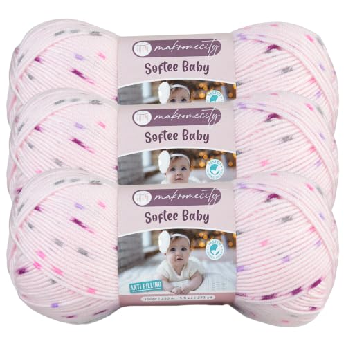 Image of Makromecity Softee Baby Yarn,%100 Premium Anti-Pilling Acrylic, 3.5 Oz, 273 yd (100gr /250 mt), Soft Yarn for Crocheting and Knitting (Pink Orchid, 3 Skeins)