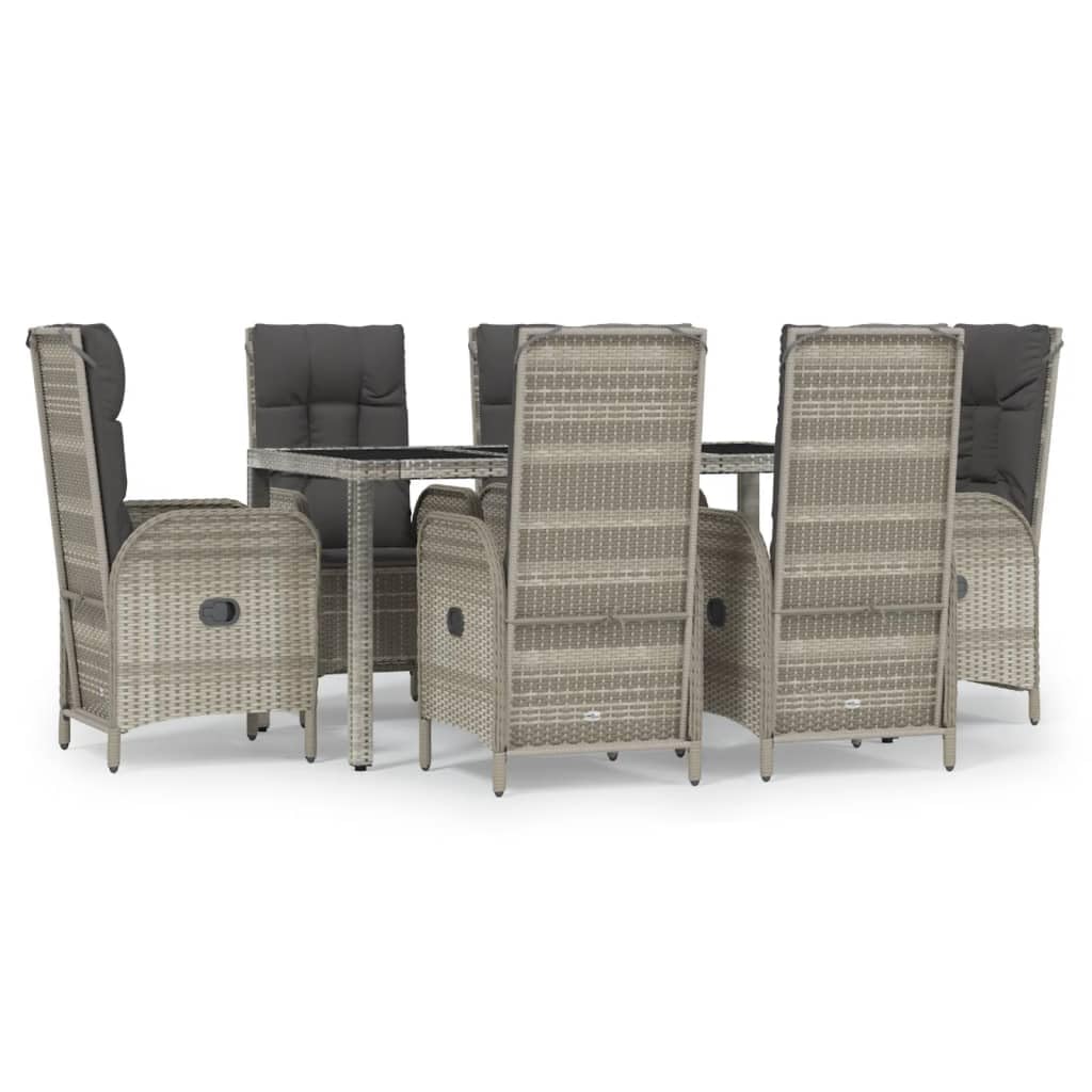 KCCKOM Garden Furniture Set 7 Piece Patio Dining Set with Cushions Gray Poly Rattan