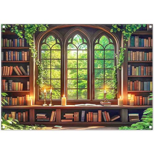 Luminora 2,1 x 1,5 m Rétro Bibliothèque Fenêtre Toile de Fond Rustique Bois Étagère Vignes Arrière-Plan Bureau Classe Fête Enseignant Étudiant Étude Décorations Photo Bannière Accessoires