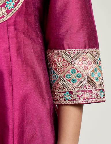 Image of Amazon Brand - Symbol Girl's Rayon Ethnic Wear Embroidered Kurta Set with Net Dupatta
