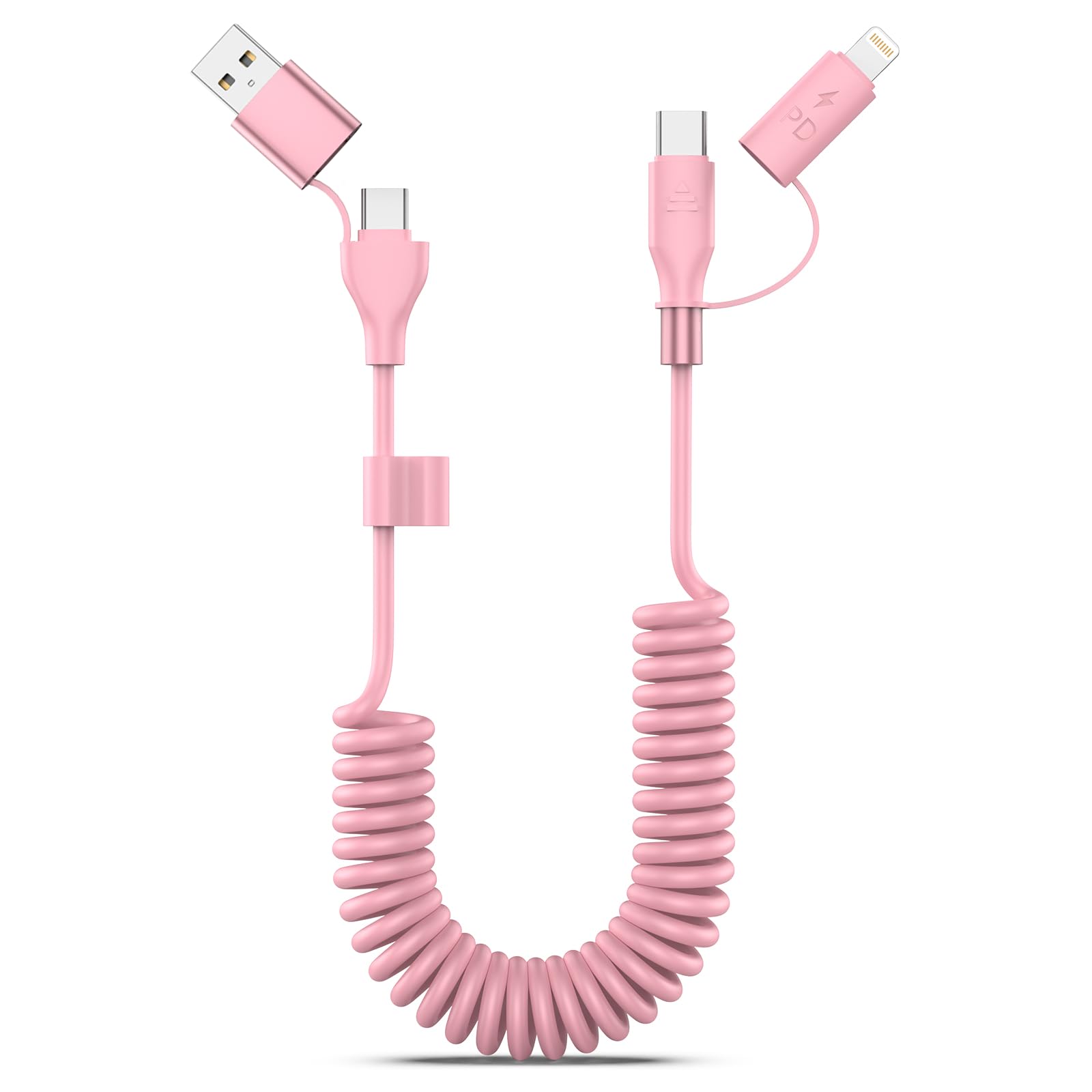 Confezione da 1 cavo Lightning a spirale, cavo per iPhone da 0,9 m per auto [certificato MFi], cavo corto USB a Lightning CarPlay compatibile con iPhone, iPad, AirPods