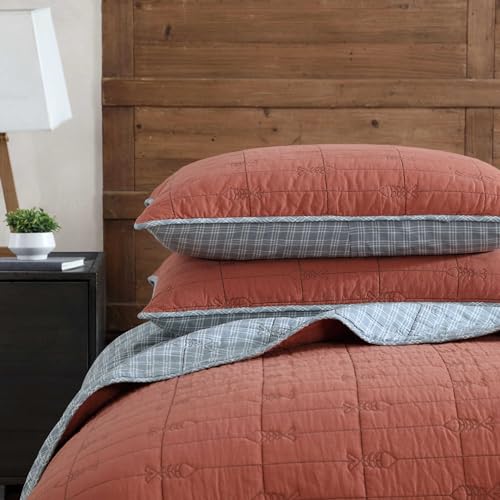 Image of Eddie Bauer - Full /Queen Quilt Set, Soft Reversible Bedding with Matching Shams, Fishing Inspired Home Decor (Troutdale Orange, Full /Queen)