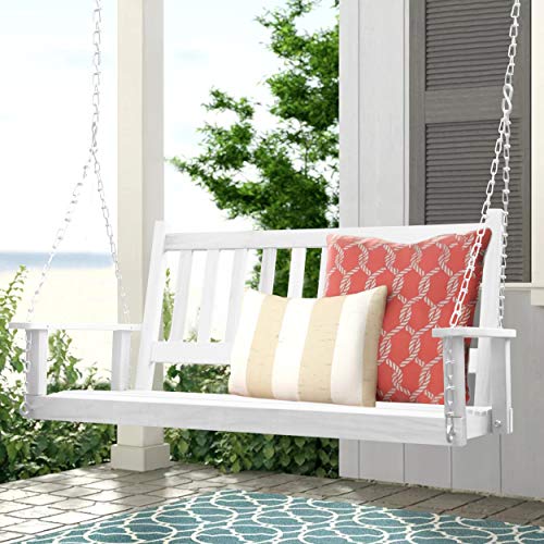 Mupater Outdoor Patio Hanging Wooden Porch Swing 4Ft With Chains, 2-Person Heavy Duty Swing Bench For Garden And Backyard, White #TOP1