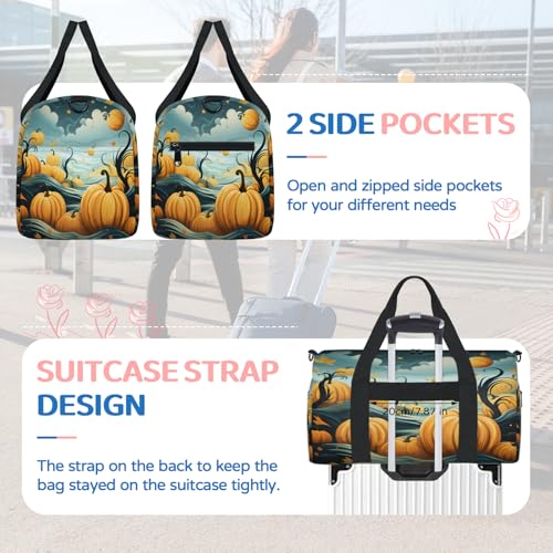 Magical Pumpkin Sea Travel Duffel Bag, Collapsible Sports Tote Gym Bag with Adjustable Shoulder Strap for Women Men, Lightweight Weekender Overnight Carry-On for Travel, Workout4