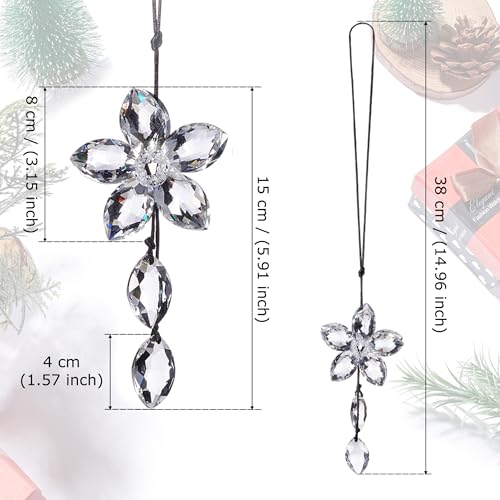 Image of Crystal Flower Car Rear View Mirror Hanging Ornament - Sparkles with Rainbows for a Sense of Luck and Happiness Car Interior Accessories (Transparent)