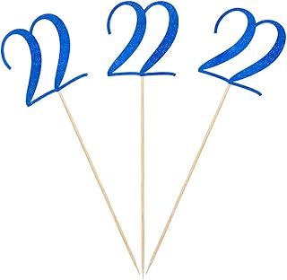 Blue Glitter 22nd Birthday Centerpiece Sticks, 12-Pack Number 22 Table Topper Anniversary Party Decorations
