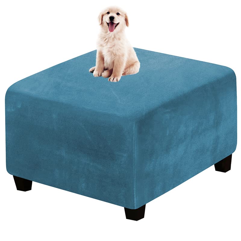 YYDSWTW Square Footstool Cover Ottoman Cover Velvet,Dustproof Removable Stool Covers Large Stretch Pouffe Cover Anti-Slip Foot Stool Slipcovers 1pc I