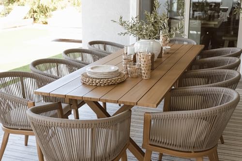 Image of PURPLE LEAF Outdoor Dining Set for 10 with Cushions PE Rattan Teak