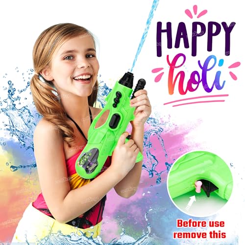 Image of Zest 4 Toyz Water Gun Toy for Kids with High Pressure Holi Pichkari for Boys Girls N Combo of 1 Pkt Holi Gulal & 100 Water Balloons Summer Pool Party Toys - Green