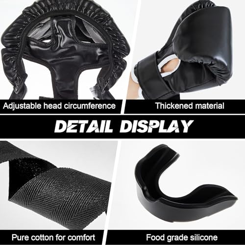 Image of Kanayu 14 Pcs Boxing Gloves and Headgear Set for Beginners Youth 16 Ounce Boxing Gloves Headgear Helmet Hand Wraps Mouth Guards Equipment for Beginners Training Equipment Gifts