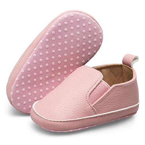 JOINFREE Baby Boys Girls PU Leather Shoes Soft Infant Sneakers Slippers Toddler First Walkers Pink 0-6 Months