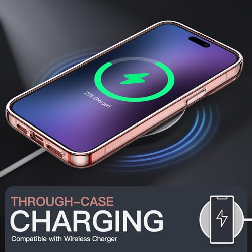 Image of JETech Cover Case for iPhone 15 Pro Max 6.7-Inch, Non-Yellowing Shockproof Phone Bumper Cover, Anti-Scratch Clear Back (Rose Gold)