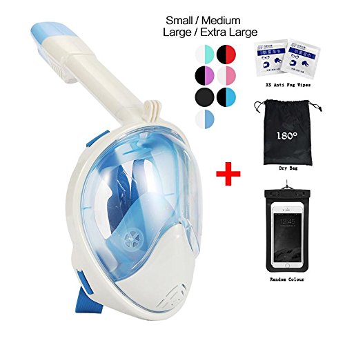 Masque de plongée avec tuba et vue complète à 180 ° avec emplacement pour GoPro pour adulte et enfant par Vaporcombo, NewBlue