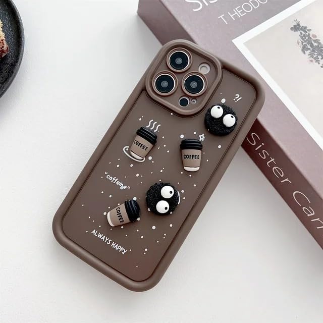 Image of COVERLY Back Case Cover Compatible with iPhone 12 Pro | Cute Fun Cartoon Characters 3D Ball Coffee Cookies Lovers Silicone Case | Body Protection | 360 Camera Protection | Shock Proof | (Happy Brown)