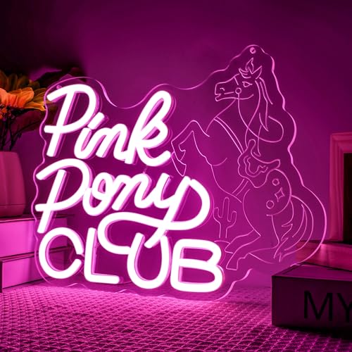 Image of Pink Club Neon Sign LED Pony Music Lover Neon Light Pink Bedroom Cowgirl Western Wall Art Music Room Man Cave Decor for Midwest Princess Gift Singer Fans Gifts(12.8 * 9.8in)