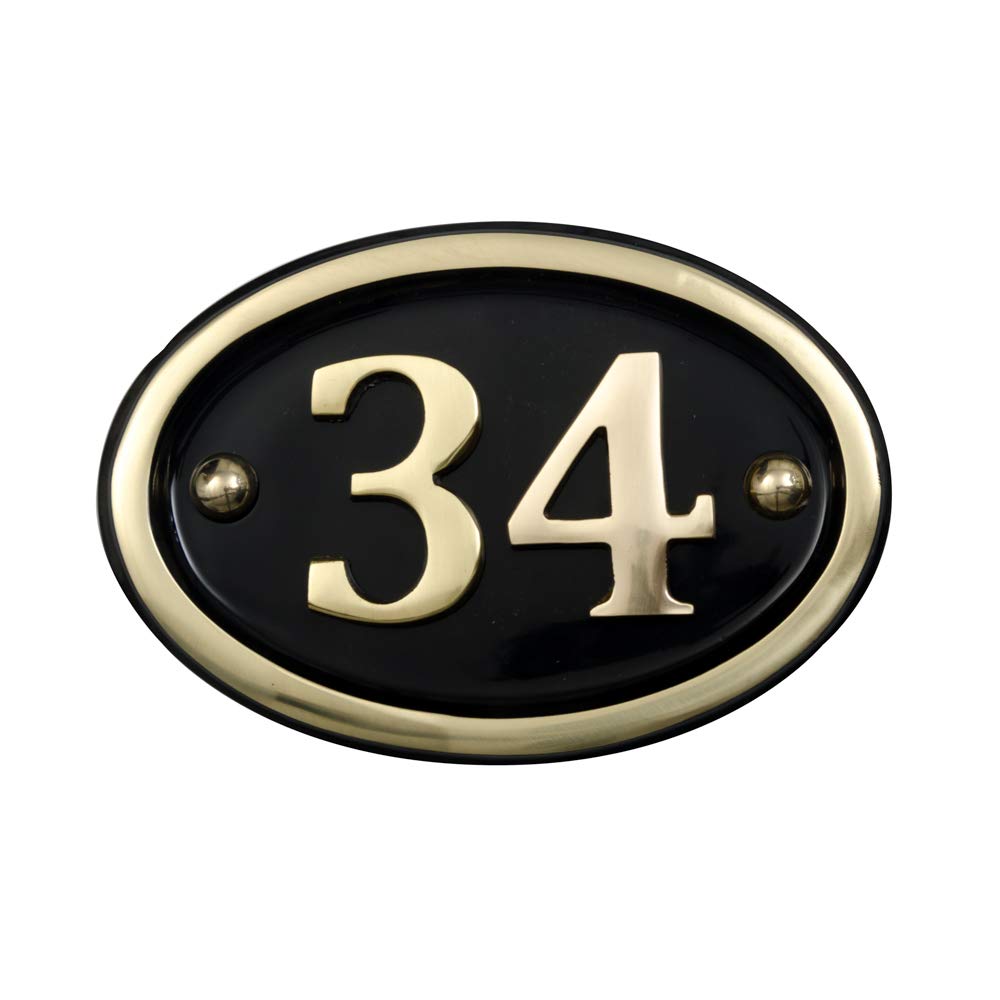 Signs & Numbers Brass Solid House Number Oval Design (No 34)