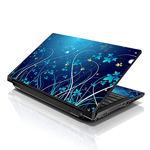 Image of LSS Laptop 15 15.6 Skin Cover with Colorful Blue Floral Pattern for HP Dell Lenovo Apple Asus Acer Compaq - Fits 13.3 inch 14 inch 15.6 inch 16 inch (2 Wrist Pads Free)