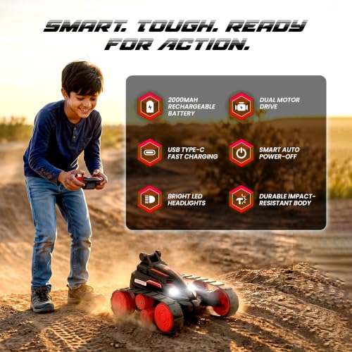 Image of Mirana Tankster 360 Stunt & Drift Remote Control Tank Car for Kids | Remote & App Controlled RC Toy Vehicle | Dual Track High Speed ATV | USB Type-C Rechargeable | Birthday Gift for Boys & Girls