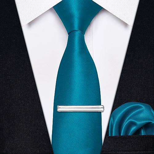 Image of YourTies Skinny Ties for Men Satin 2.4 inch Slim Necktie with Pocket Square Tie Clip Set Solid Color Wedding Party Business