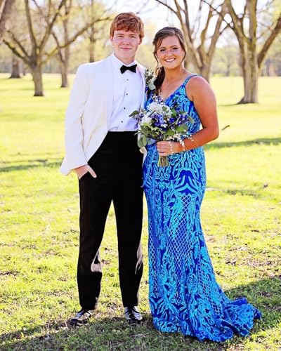 V Neck Sequin Prom Dress Mermaid Spaghetti Straps Sparkly Formal Evening Party Gowns2