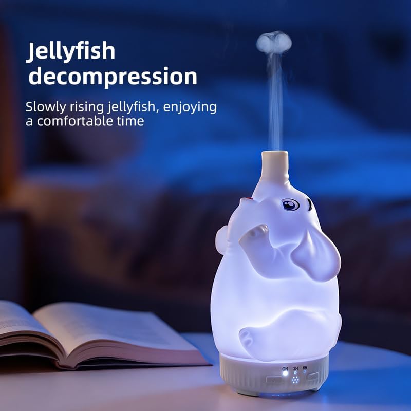 Morbou Rotating Elephant Diffuser with Color Gradient Light, Ultrasonic Silent Essential Oil Diffuser for Home Bedroom and Office, Cute Decorative Humidifier with Remote Control