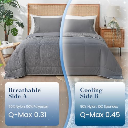 Image of Cooling Comforter Blanket for Hot Sleepers, Twin, Heather Charcoal Grey | All-season Bedding, Reversible Cool-to-touch Fabric, Q-Max > 0.45, Lightweight, Breathable, Machine Washable