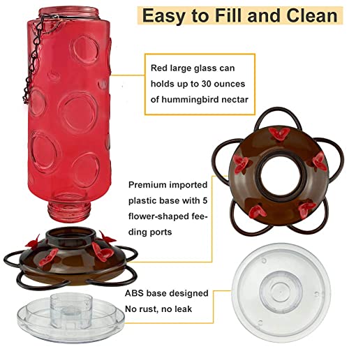 Urban Deco FD-EP-230201-2759 Large Capacity Hummingbird Feeders For Outdoors Hanging Wild Bird Feeders With 5 Nectar Bird Feeding Station 30 Oz Red Glass Bird Feeder thumb #1