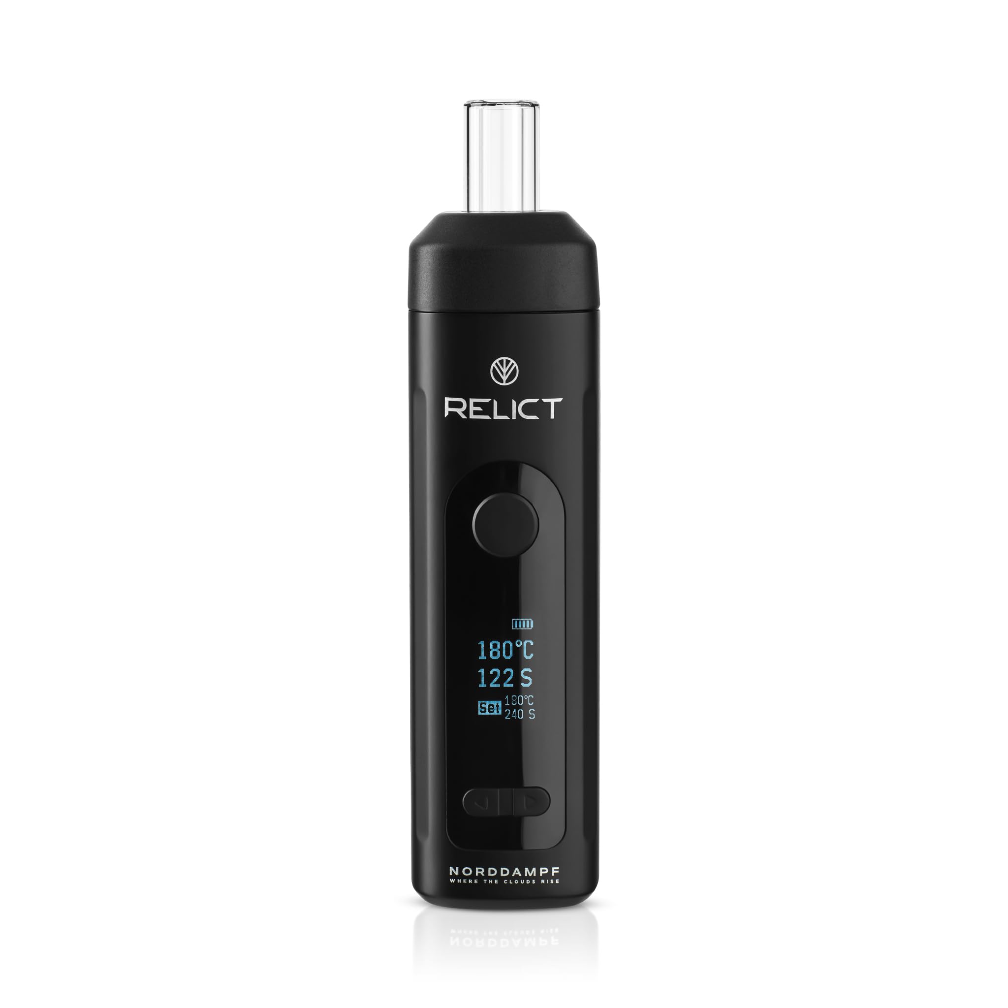 Norddampf RELICT – Vaporisateur d'herbes haut de gamme pour herbes, technologie DHS et Intelisense, 2600 mAh, flux d'air isolé, plusieurs sessions, temps de chauffage de 30 s, noir (noir foncé)