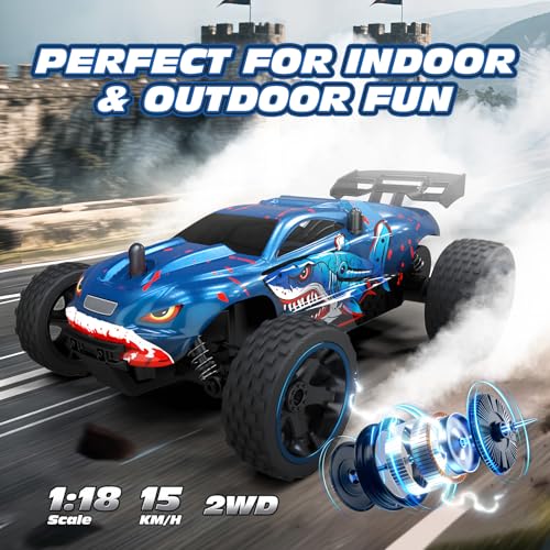 Image of Tecnock RC Cars for Kids, 1:18 Scale 2WD RC Car with USB-C Easy Charging, 2.4GHz Remote Control Car with LED Lights & 50 Mins Playtime, Toys Gifts for Boys & Girls Ages 8-12