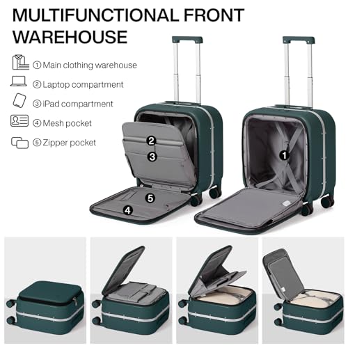 Image of mixi Luggage Suitcase with Spinner Wheels, Travel Luggage Aluminum Frame PC Hardside with TSA Lock & Cover, Blackish Green, 18-inch, Minimalist