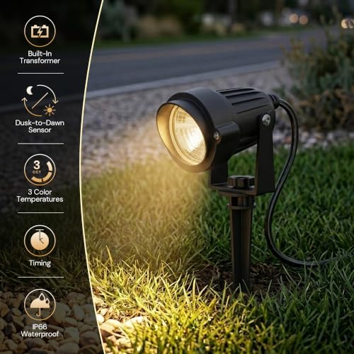 Image of L LOHAS LED 3CCT Low Voltage Landscape Lighting Kit, Dusk to Dawn Outdoor Lighting with Transformer, 5W IP66 Waterproof Outdoor Spot Lights for Pathway Yard Garden Tree, All-in-One 6 Pack