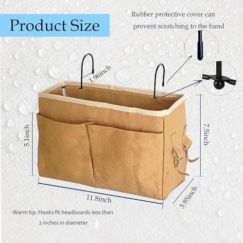 Image of Bedside Caddy Bedside Hanging Storage Basket Multi-Function Organizer Caddy for Bunk and Hospital Beds Dorm Rooms Bed Rails, Can be Placed Glasses Books Mobile Phones（2pcs Dark Khaki）