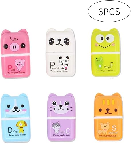 Miniatura 8 de 6 unids lápiz borrador de dibujos animados animal tema rectángulo rueda borrador niños lápiz goma
