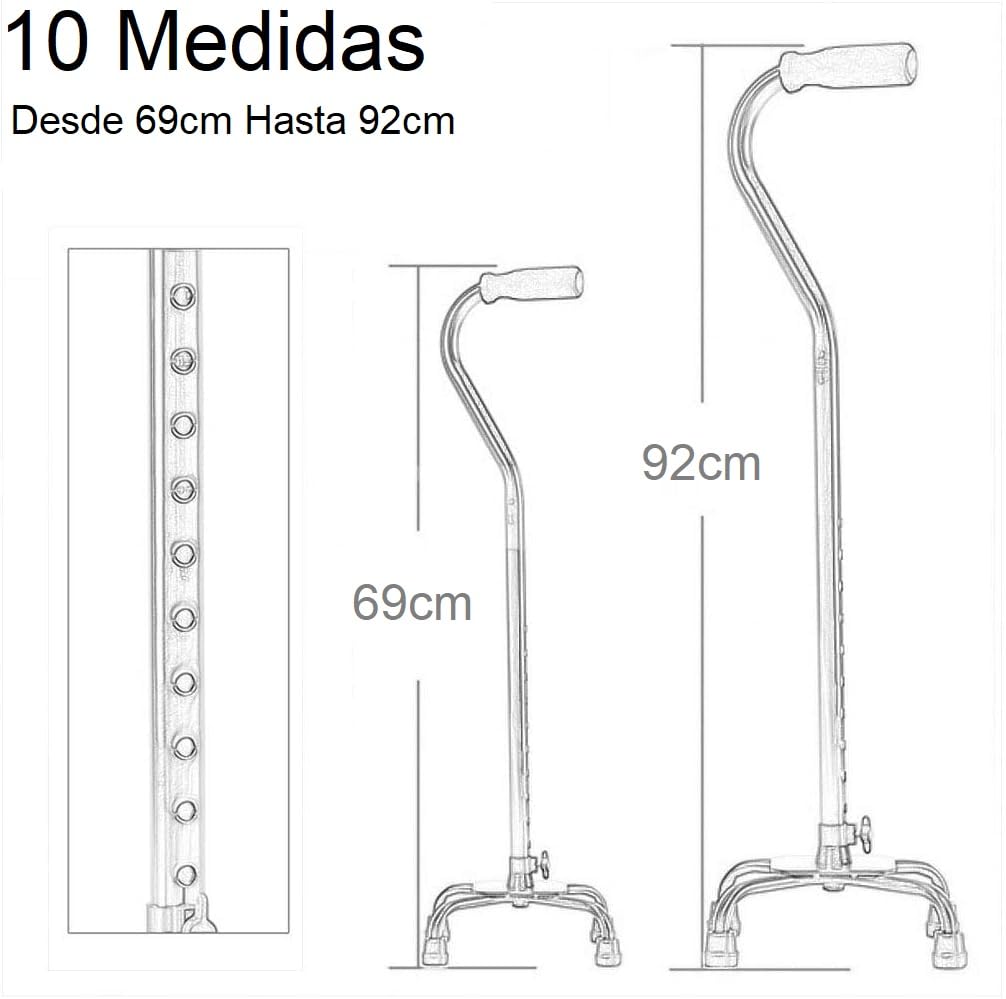 Bastón de Cuatro Patas Antideslizante médico muleta para Ancianos bastón Andador Ligero multifunción Ajustable aleación de Aluminio Ayuda para Caminar Plegable