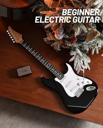 Image of Leo Jaymz Beginner Electric Guitar 39 inch Kit with Portable Amplifier, Padded Gig Bag, Digital Tuner，Capo，Strap，Picks，Classic SSS Pickups(Black-SSS)
