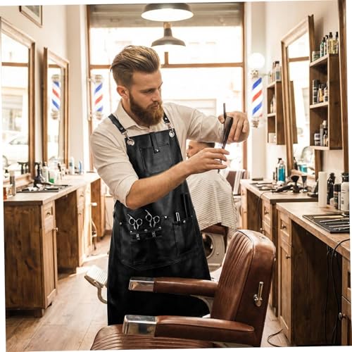 Tablier de coiffeur multi-poches réglable et imperméable en cuir PU