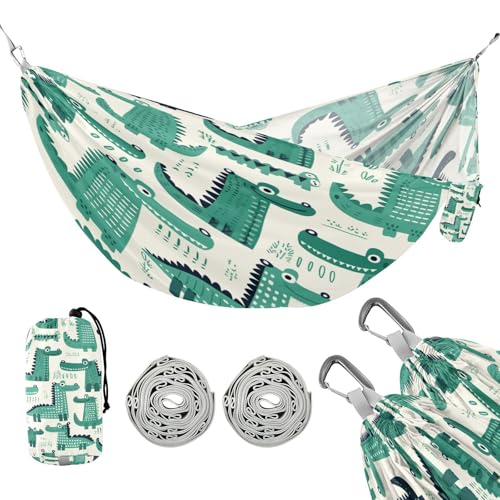 ATTX Cartoon Crocodiles Camping Hammock - Lightweight & Portable Hammocks, Heavy Duty 330lbs Capacity for Indoor, Hiking, Backpacking, Travel, Backyard, Beach#180