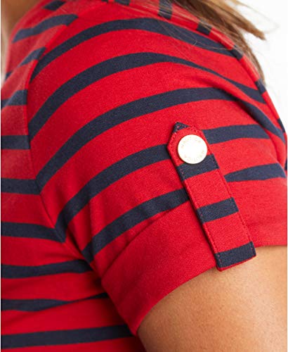 Nautica Womens Easy Comfort V-Neck Striped Supersoft Stretch Cotton T-Shirt T Shirt, Nautica Red, Medium Us #TOP2
