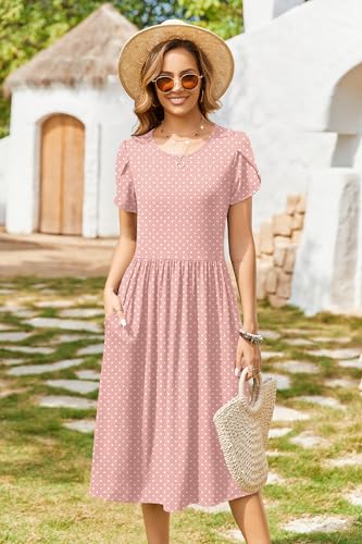 Image of Zeagoo Womens Summer Dresses Casual Aline Midi Dress Short Sleeve Floral Tshirt Dress Flowy Beach Sundresses with Pockets