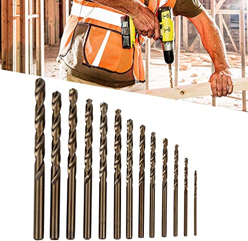 Juego de brocas helicoidales, 13 piezas M35 Juego de brocas helicoidales de cobalto, broca de acero inoxidable de vástago recto, broca helicoidal de placa de acero de alta velocidad, for taladrar acer Cover