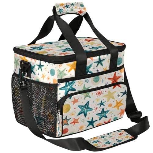 Marine Colorful Starfishes Insulated Picnic Backpack Lunch Box for Women Men Picnic Basket Tote Lunch Bag Picnic Bag Portable Lunch Bags for Picnic, Beach, Work, Trip,Office, Camp Starfish
