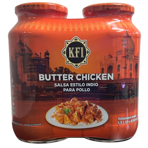 KFI Butter Chicken Salsa Estilo Indio para Pollo | Pack 2 x 650 ml (1,3 L) | Salsa Cremosa y Especiada | Vegetariana y Sin Gluten | Ideal para Recetas Caseras y Cocina Rápida