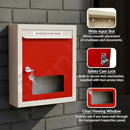 Image of Plantex All in 1 Multipurpose Letter Box /Suggestion Box /Complaint Box /Donation Box with Lock Table Top or Wall Mount (Red & Ivory)